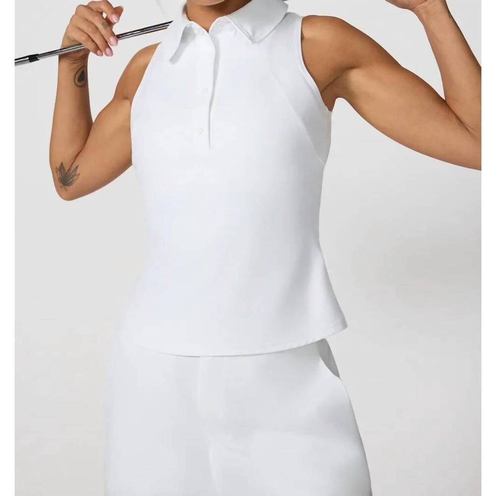 NEW MPG SPORT club sleeveless polo top in white
